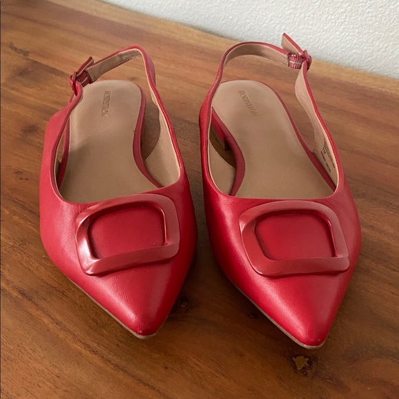 Nordstrom Becca Pointed Toe Slingback Flat Red Christmas holiday leather shoe 7 - Picture 9 of 16